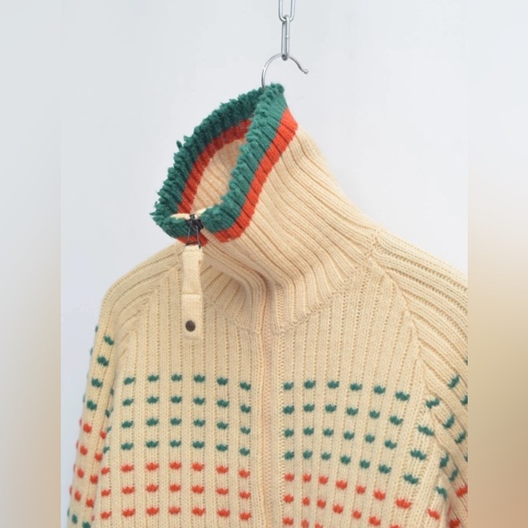 Diesel Jeans Cream Zip Up Sweater with Green and Orange Accents Just Dry-cleaned - Picture 11 of 12